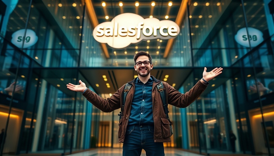 Grow Your Customer Success Career at Salesforce: Welcoming entrance of Salesforce Tower with cheerful visitor.