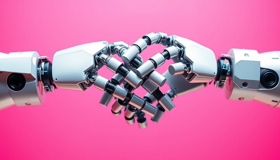 Robotic handshake symbolizes AI agent insurance for small businesses.