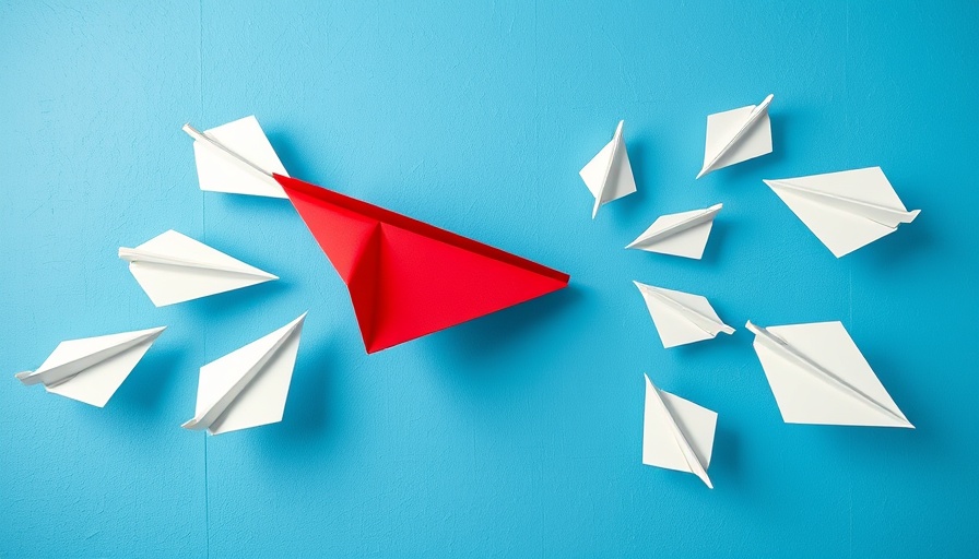A red paper airplane breaking formation from white ones, symbolizing SMB challenges.