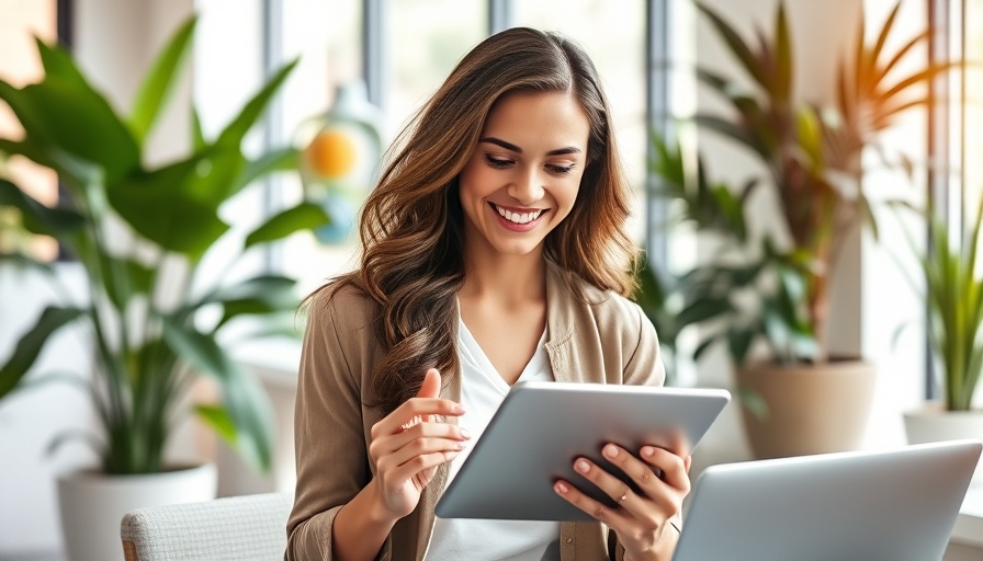 Woman strategizing social media marketing in modern office