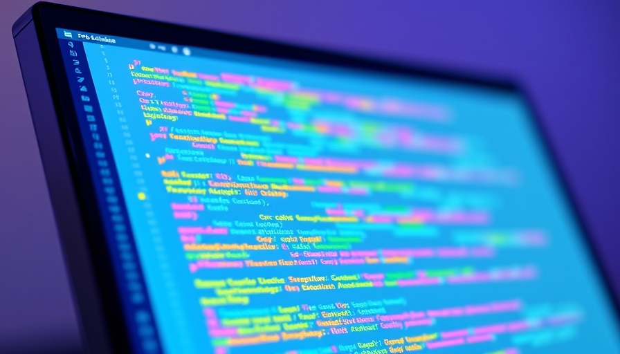 AI tools for small business marketing illustrated with code and robot icon.