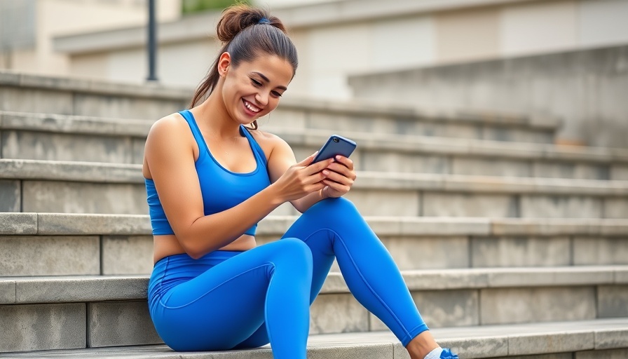 Young woman in blue sportswear checks phone, link to retailer training programs.