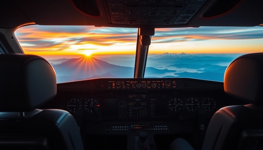 Scenic airplane cockpit view at sunrise for Salesforce AI flight simulator