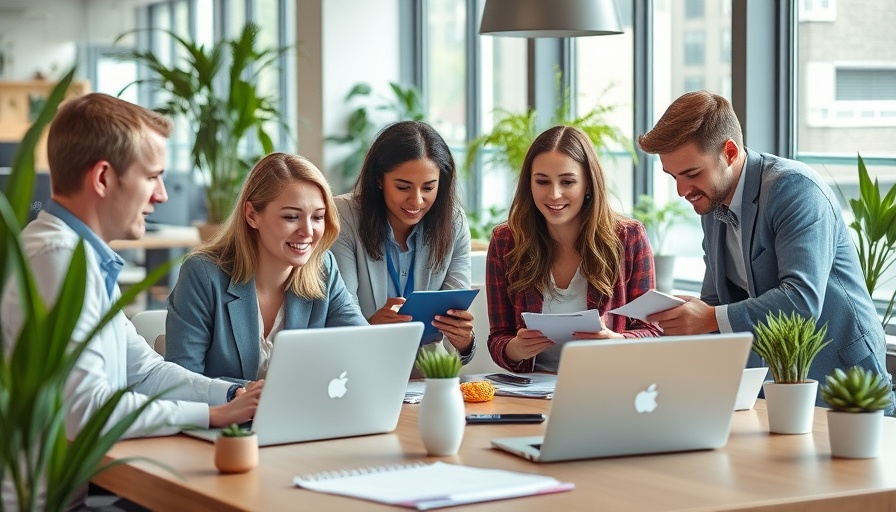 Young professionals collaborating in a modern office, adapting agencies for the AI era.