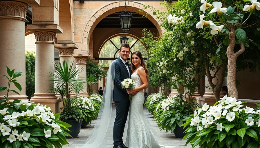 Dream Mediterranean Wedding in Mallorca: couple in elegant wedding attire amid lush florals.
