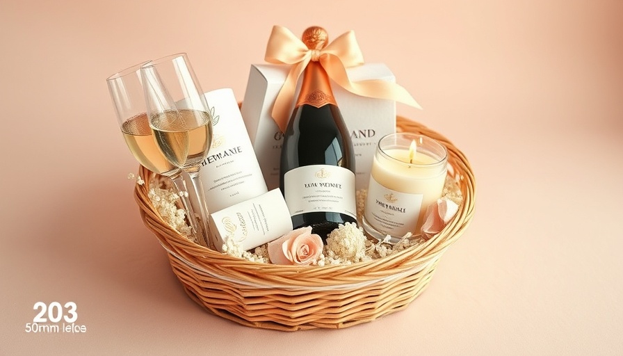 Elegant bridesmaid gift basket with personalized items and bath products.
