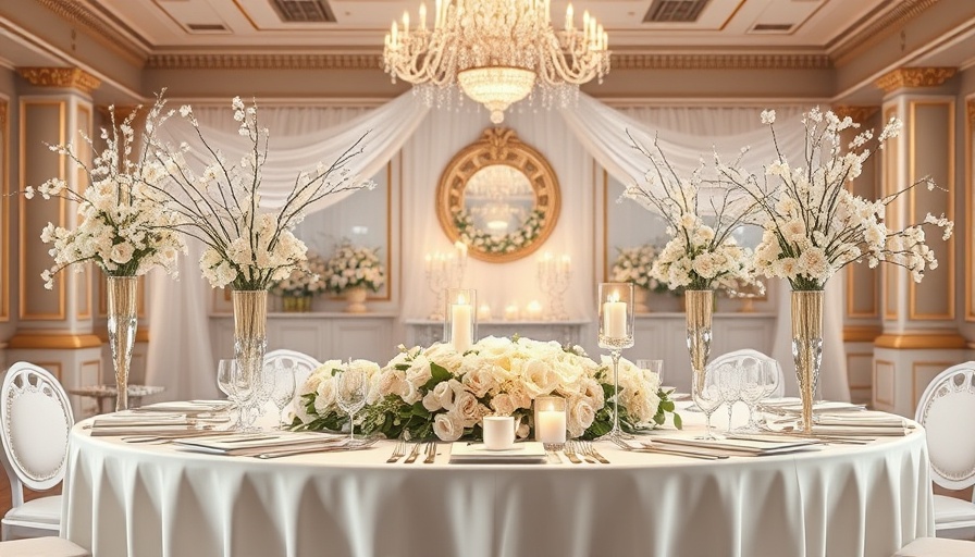All-white wedding theme table with flowers and candles.