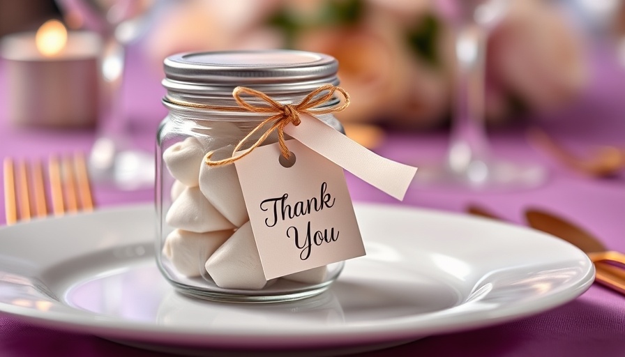 Elegant wedding favor jar on white plate, wedding favors for every season.