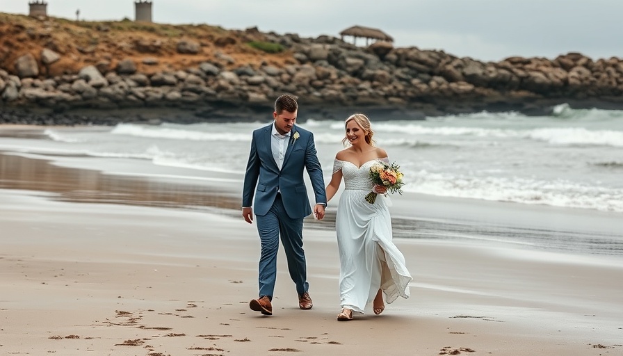 Nature inspired elopement in Akrasanden Norway, couple walking on beach