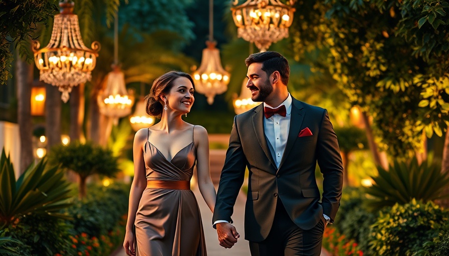 Chateau de Vezins destination wedding elegant couple in garden.