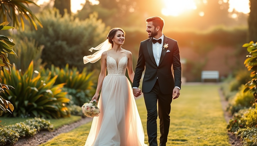 Pink Wedding Theme: Couple walking in garden with pink flowers.