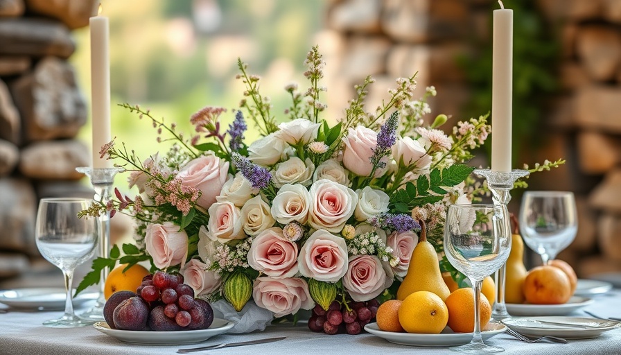 Elegant table setting with flowers and fruit for intimate wedding venues.