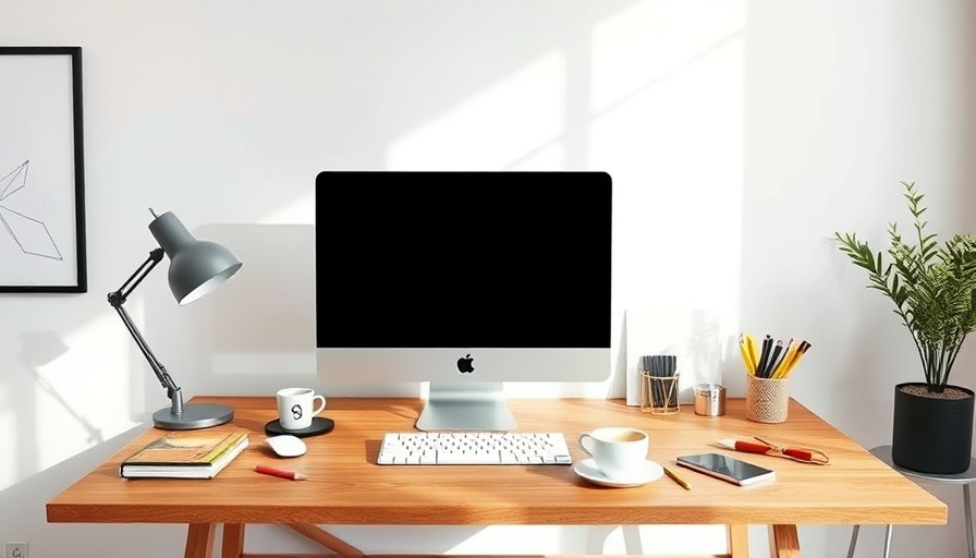 Modern workspace with computer against a white wall, addressing domain for sale scams.