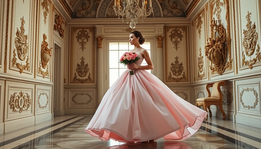 Elegant bride in pink gown at French chateau wedding