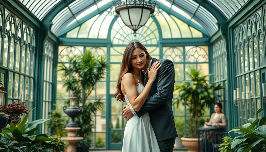 Elegant European garden party wedding in glass conservatory.