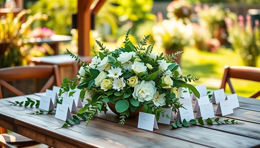Floral centerpiece with place cards showcasing spring wedding trends.