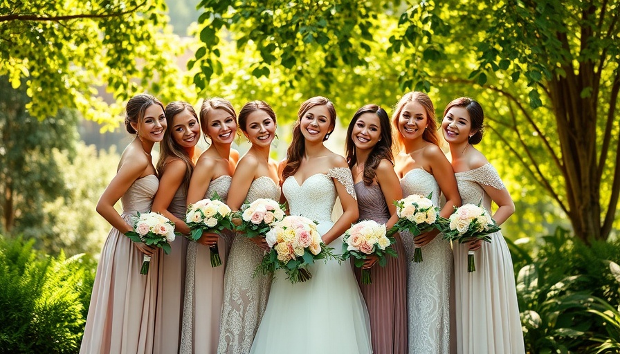 Midsummer wedding in Tennessee mountains with an elegant bridal party.