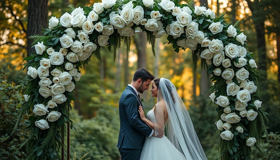 Picturesque Hudson Valley wedding ceremony under floral arch.