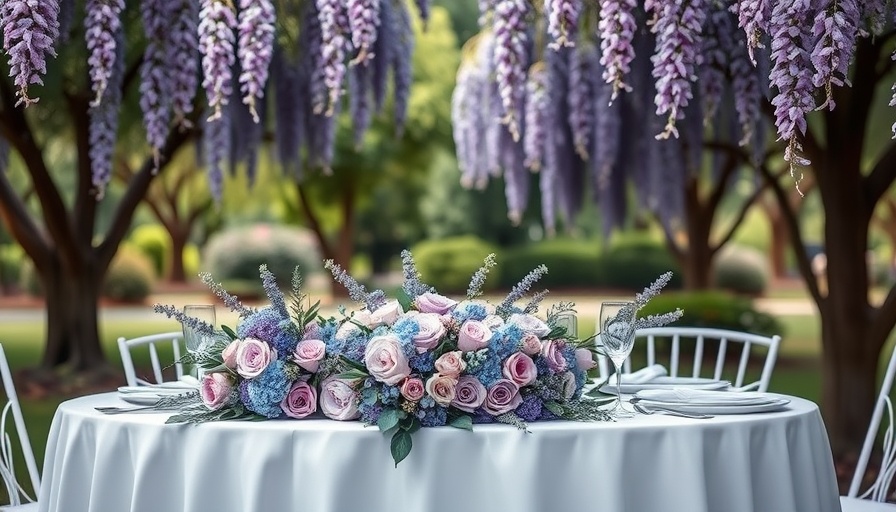 Outdoor spring wedding table with seasonal blooms and floral decor.