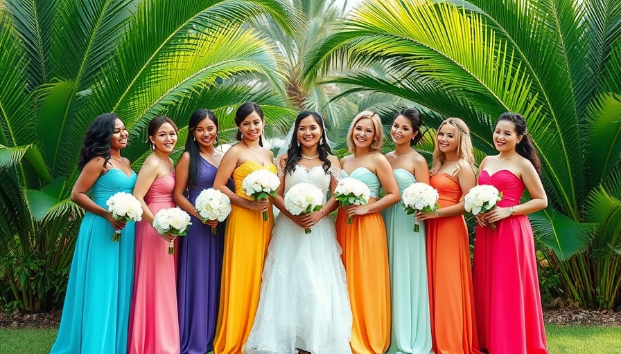 Colorful Gasparilla Inn Wedding with vibrant bridal party and palm trees.