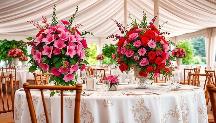Elegant wedding reception setup under tent in Adirondacks