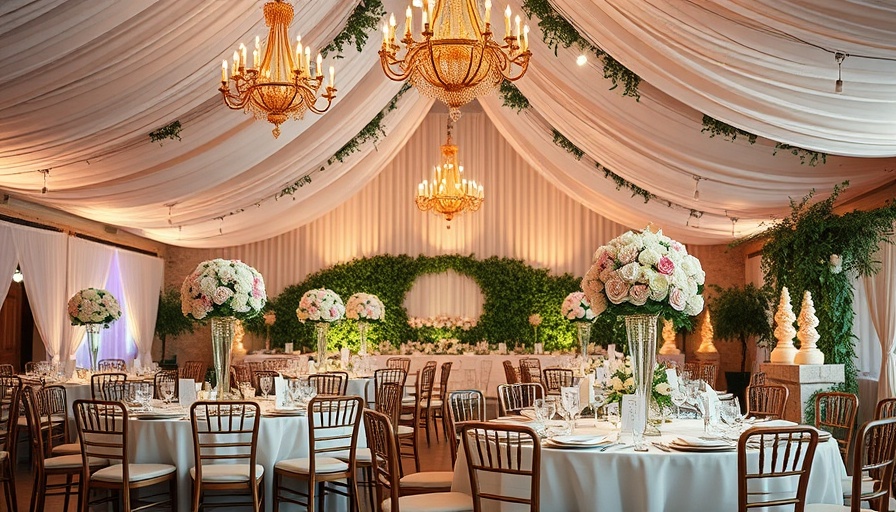 Lowcountry Summer Wedding reception with elegant decor and chandeliers