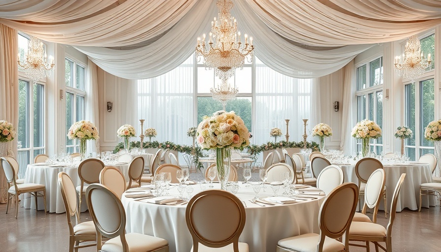 Elegant wedding reception with floral centerpieces and vintage chairs.