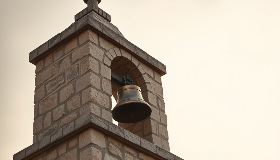 Rustic stone bell tower evoking Garden-Inspired Wedding atmosphere