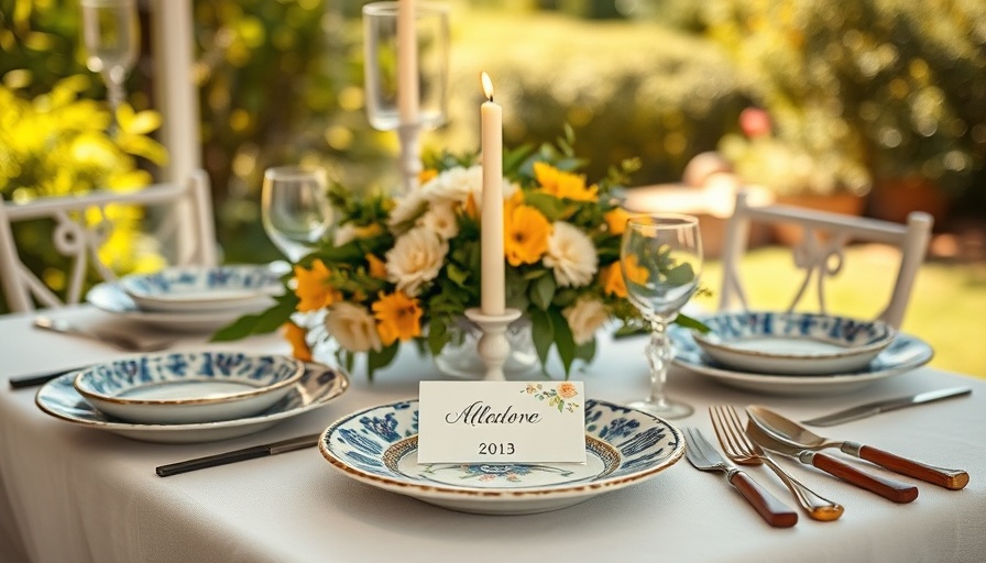Tuscan-inspired wedding table setting with floral centerpiece.