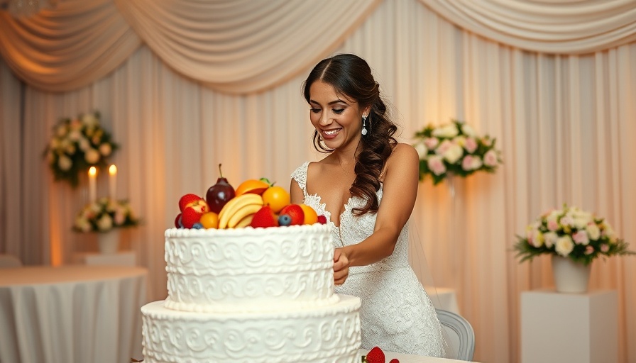 Elegant wedding venue with a couple cutting cake.