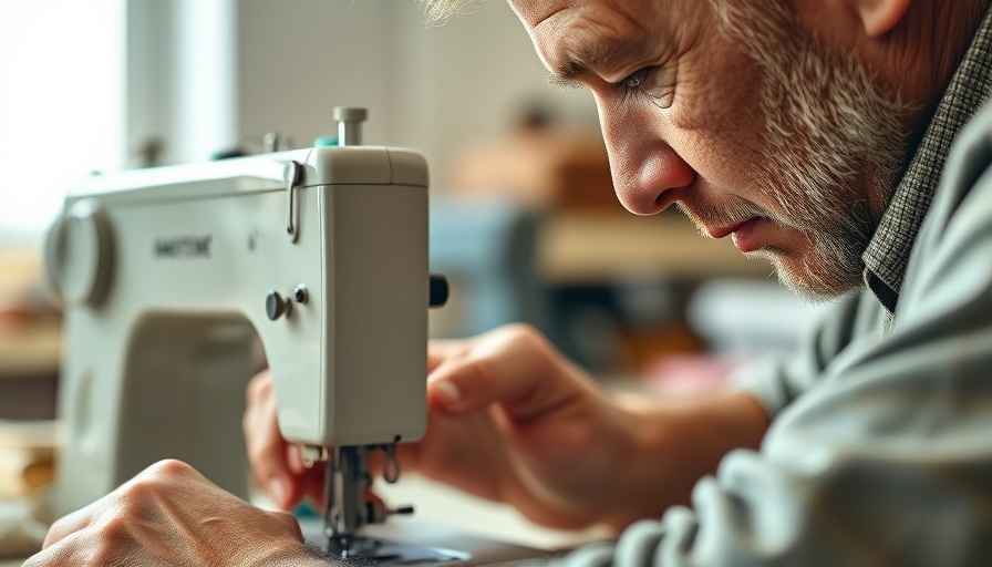 Skilled craftsman using sewing machine, 'Made in America'.