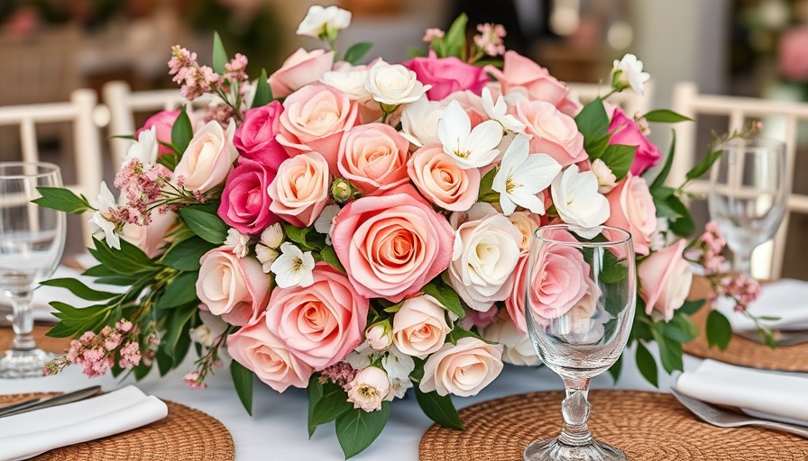 Candy-colored floral centerpiece at Flora Farms wedding venue.