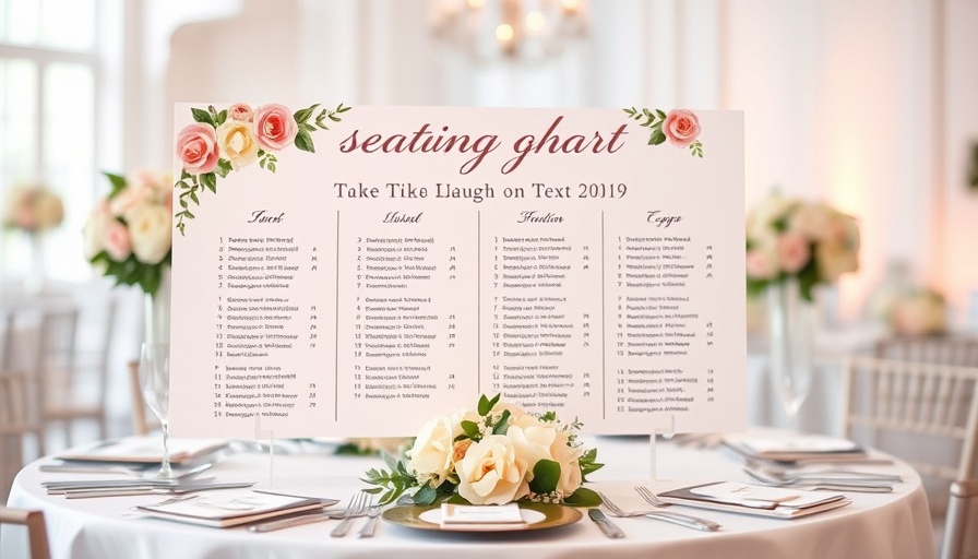 Wedding guest list management app promotion with floral seating chart.