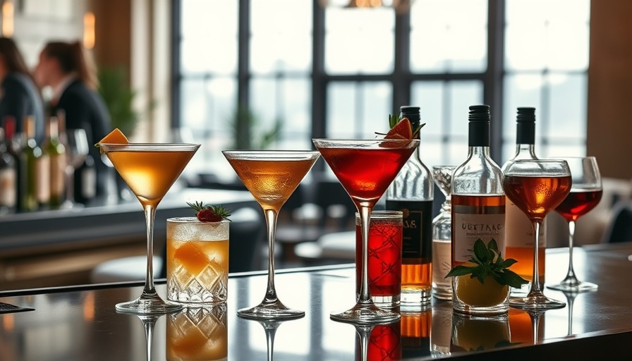 Trendy Wedding Drink Ideas: Elegant cocktails on a modern bar.