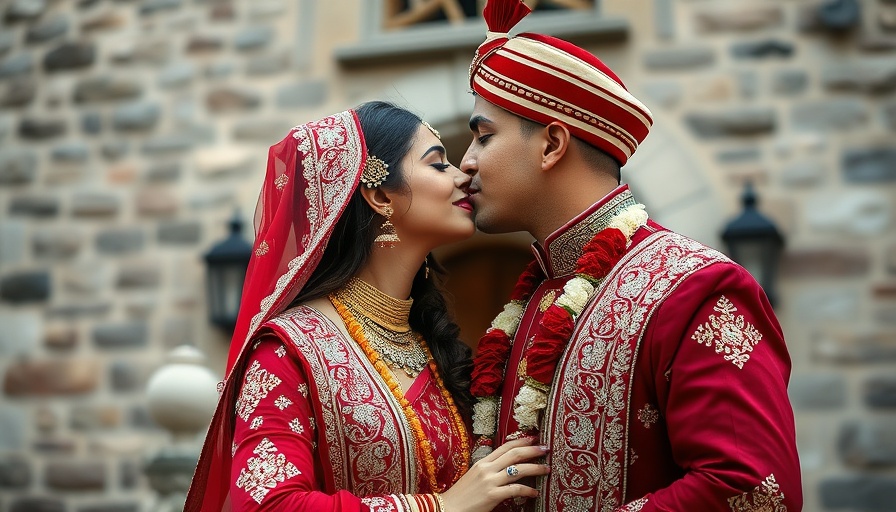 Wedding vendors showcasing traditional attire in romantic wedding scene