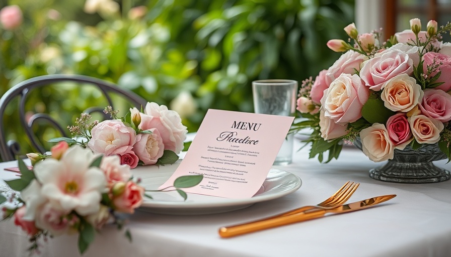 Elegant table setting with pink menu and flowers for Hindu wedding planning.