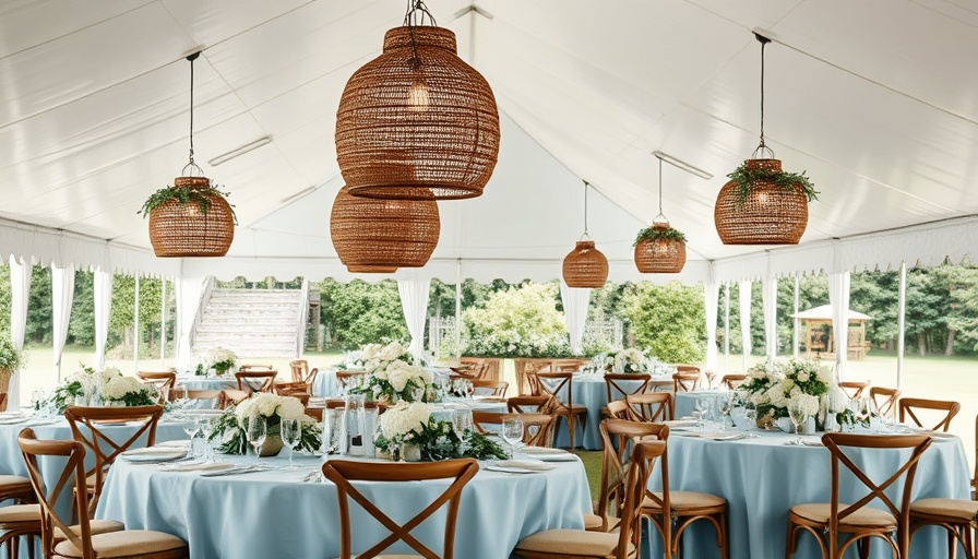 Elegant Newport wedding vendors setup with wicker lamps and floral decor