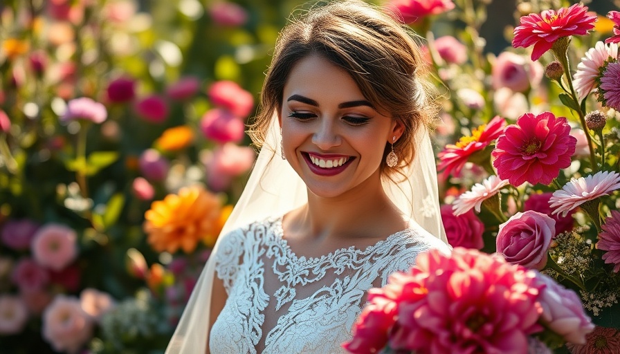 Bride in lace dress at garden wedding venue