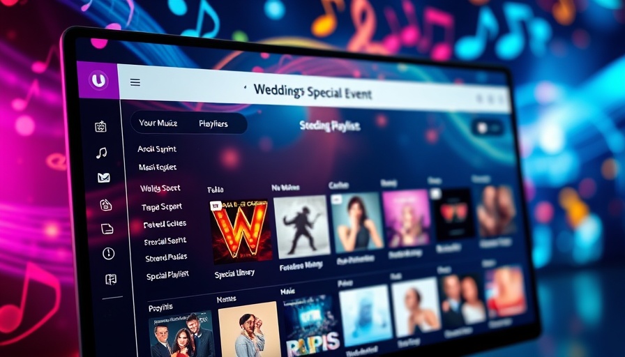 Vibrant digital music library interface for weddings, showcasing playlists.