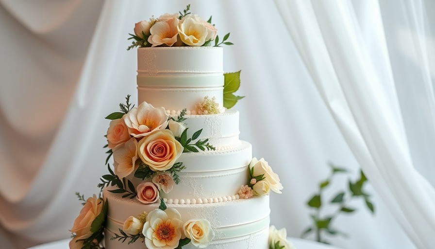 Elegant wedding cake with floral decor at Arrabelle at Vail Square.