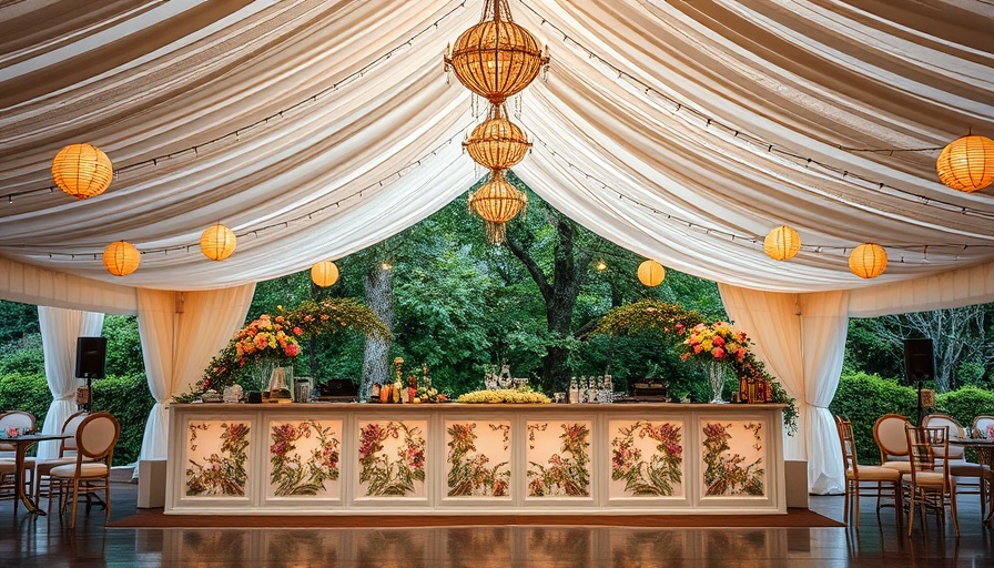Wedding vendors: Elegant bar setup under decorative tent.