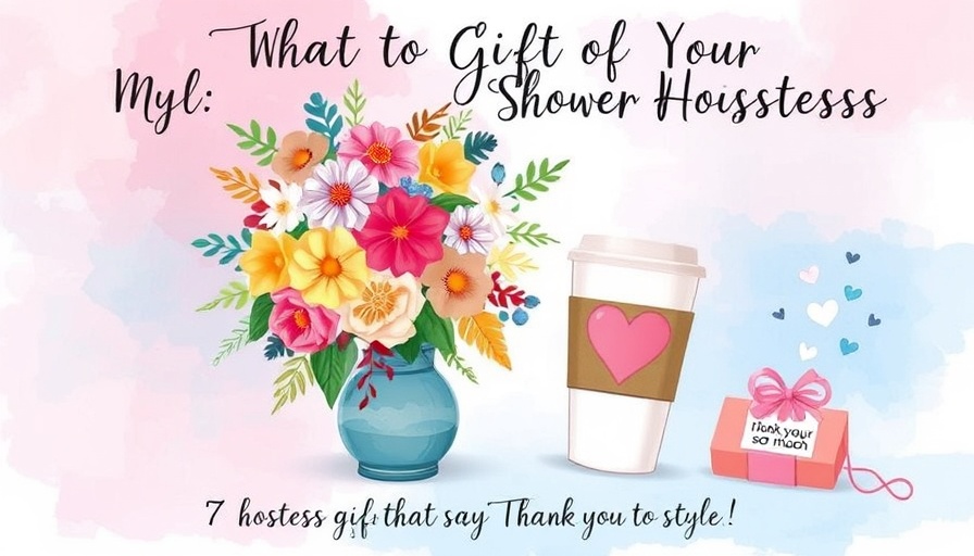 Charming bridal shower gift ideas illustration with flowers and thank you notes.