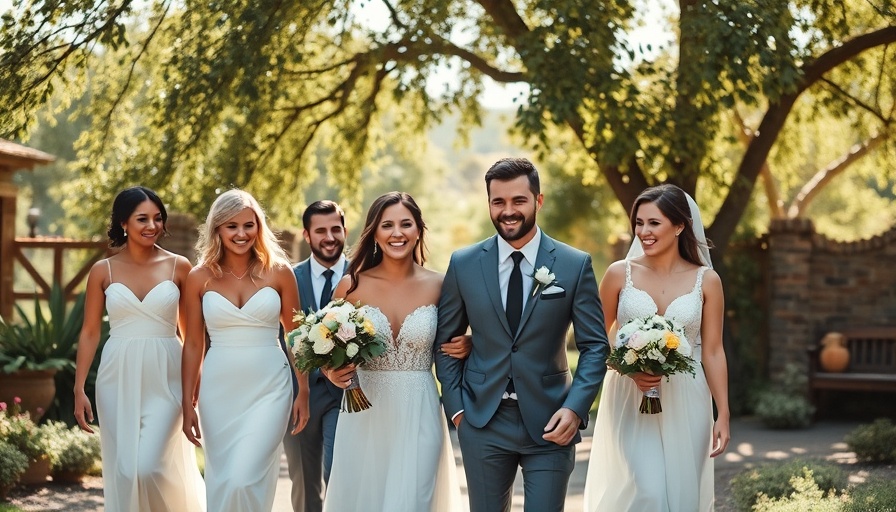 Rustic modern wedding at The Barns bridal party under trees