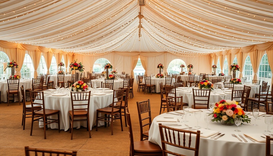 Wedding reception setup with floral and wooden decor