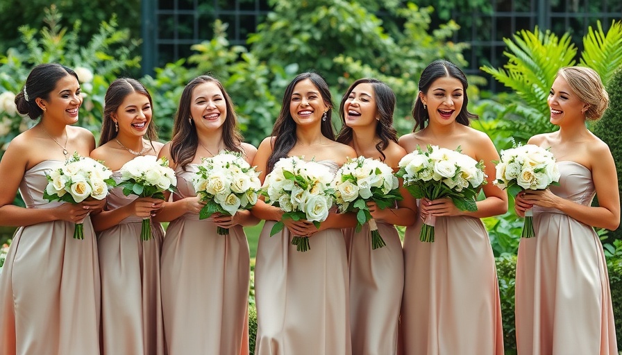 Elegant bridesmaids in satin dresses with bouquets