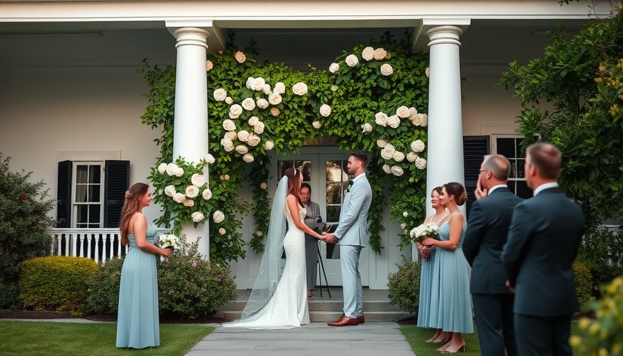 Savannah Coastal Wedding ceremony at elegant white-columned mansion