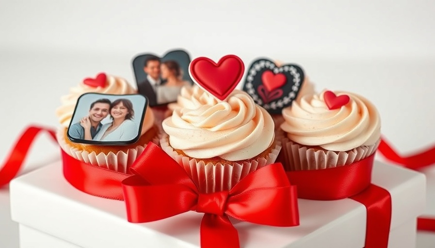 Wedding anniversary cupcakes in a white gift box with a red bow.