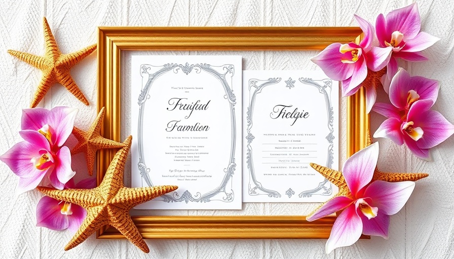 Whimsical Coastal Garden Wedding invitation suite with starfish.