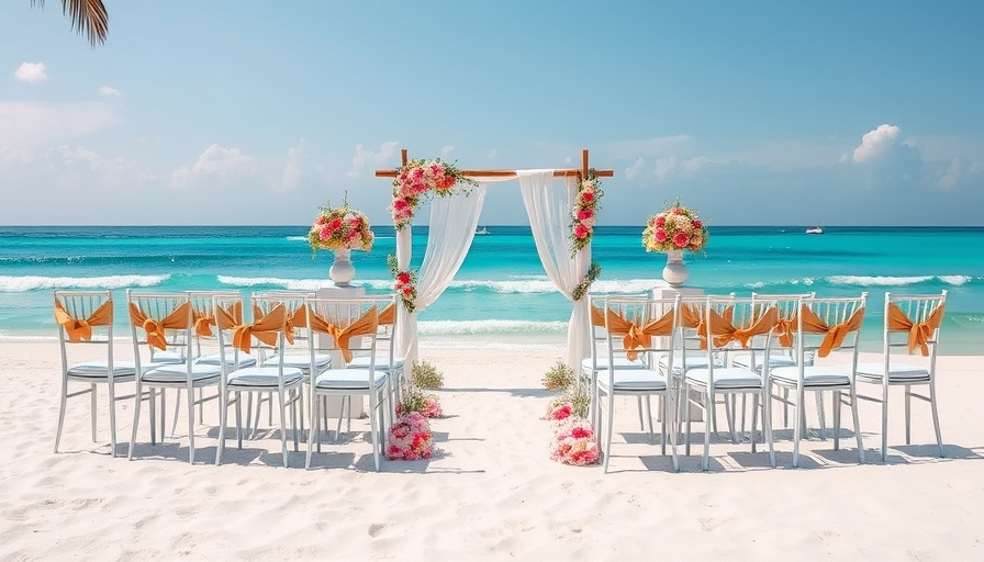 South Walton Weddings beach setup with chairs, turquoise ocean.