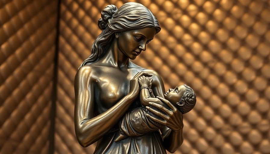 Bronze motherhood statue in London being crafted.
